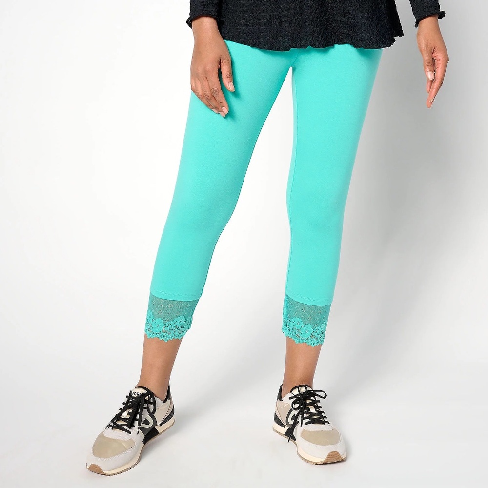 LOGO Layers by Lori Goldstein Cropped Legging with Lace Trim - XSP - Picture 1 of 10